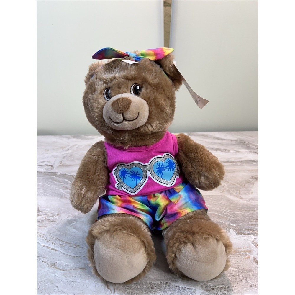 NWT Build A Bear We Care Brown Teddy Bear Stuffed Animal Plush Tie Dye Design